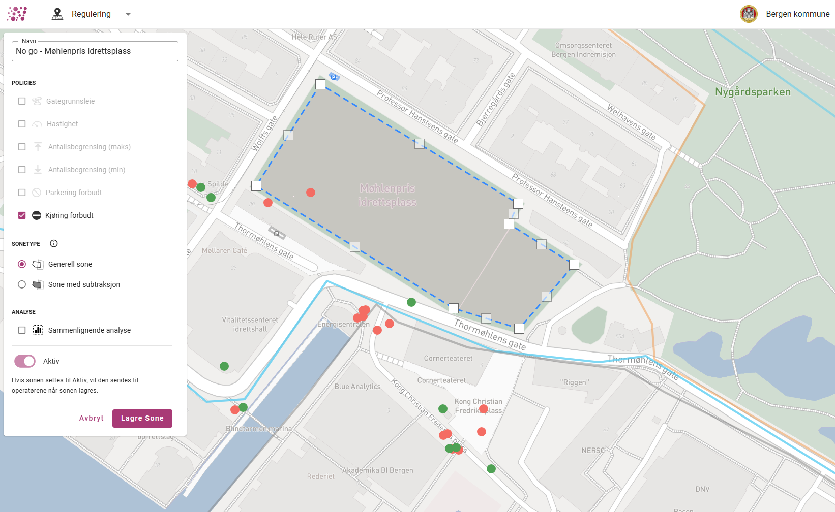 Skjermbilde av verktoyet som viser kart over parkering