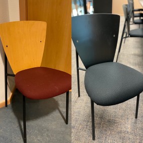 Den samme stolen før og etter omtrekking og maling