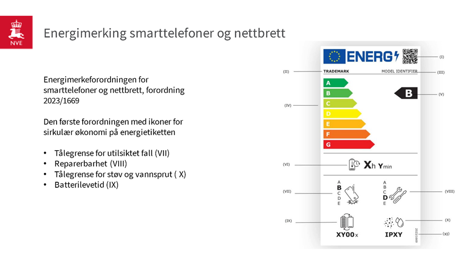 Bildet viser de nye energimerkene for smarttelefoner og nettbrett.