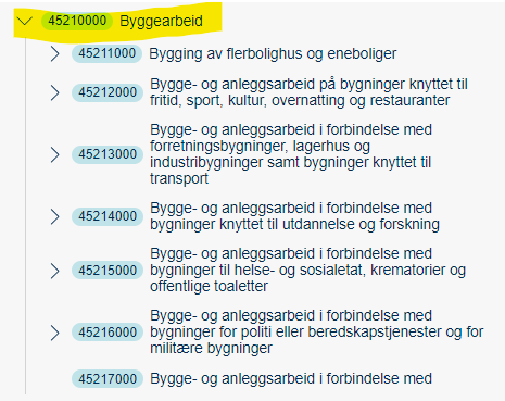 Opplisting av CPV-koder