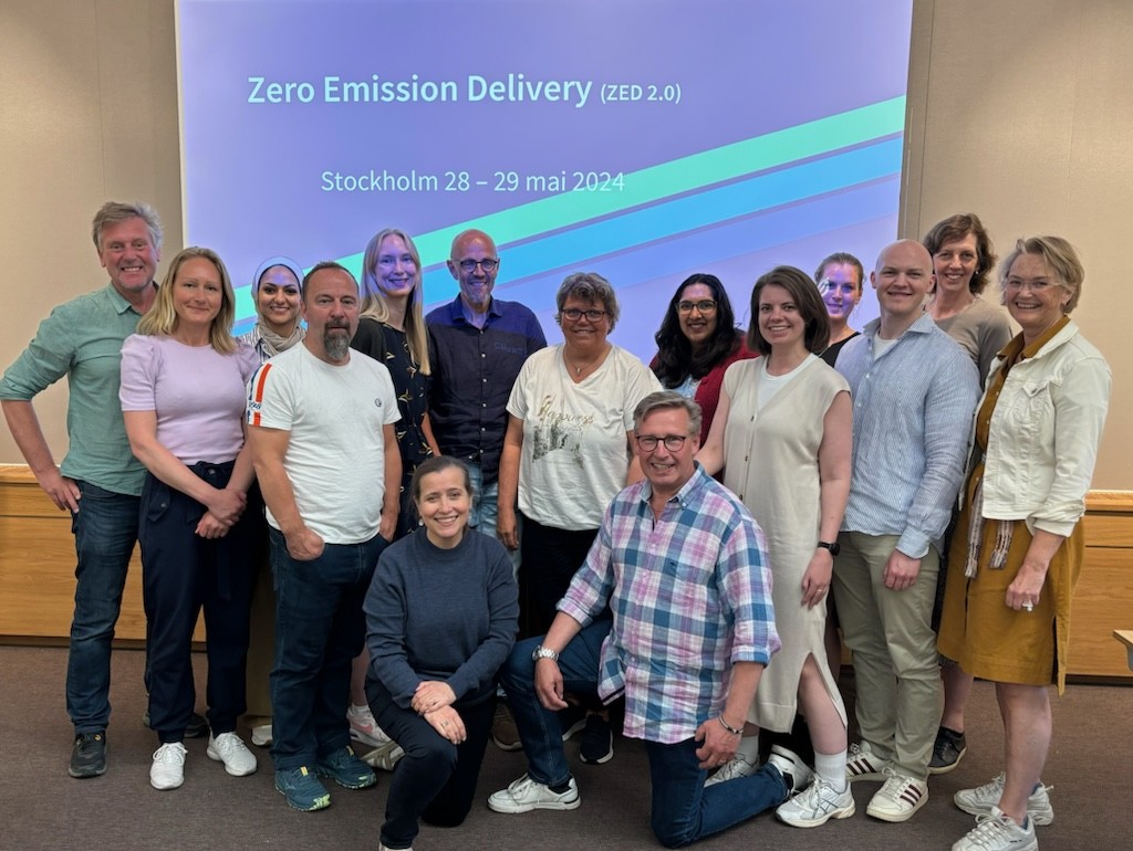 Zero Emission Delivery Group photo with 15 participants and ZED logo as the background