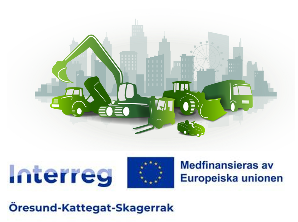 Plakat for CleanCon, med illustrasjon av ulike kjøretøy i grønt, sammen med logoen til Interreg og EU-flagget